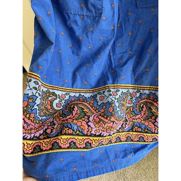 Vintage Half Apron 1970’s True Blue Boho Double Pockets Cottagecore Baking Retro - Picture 3 of 5